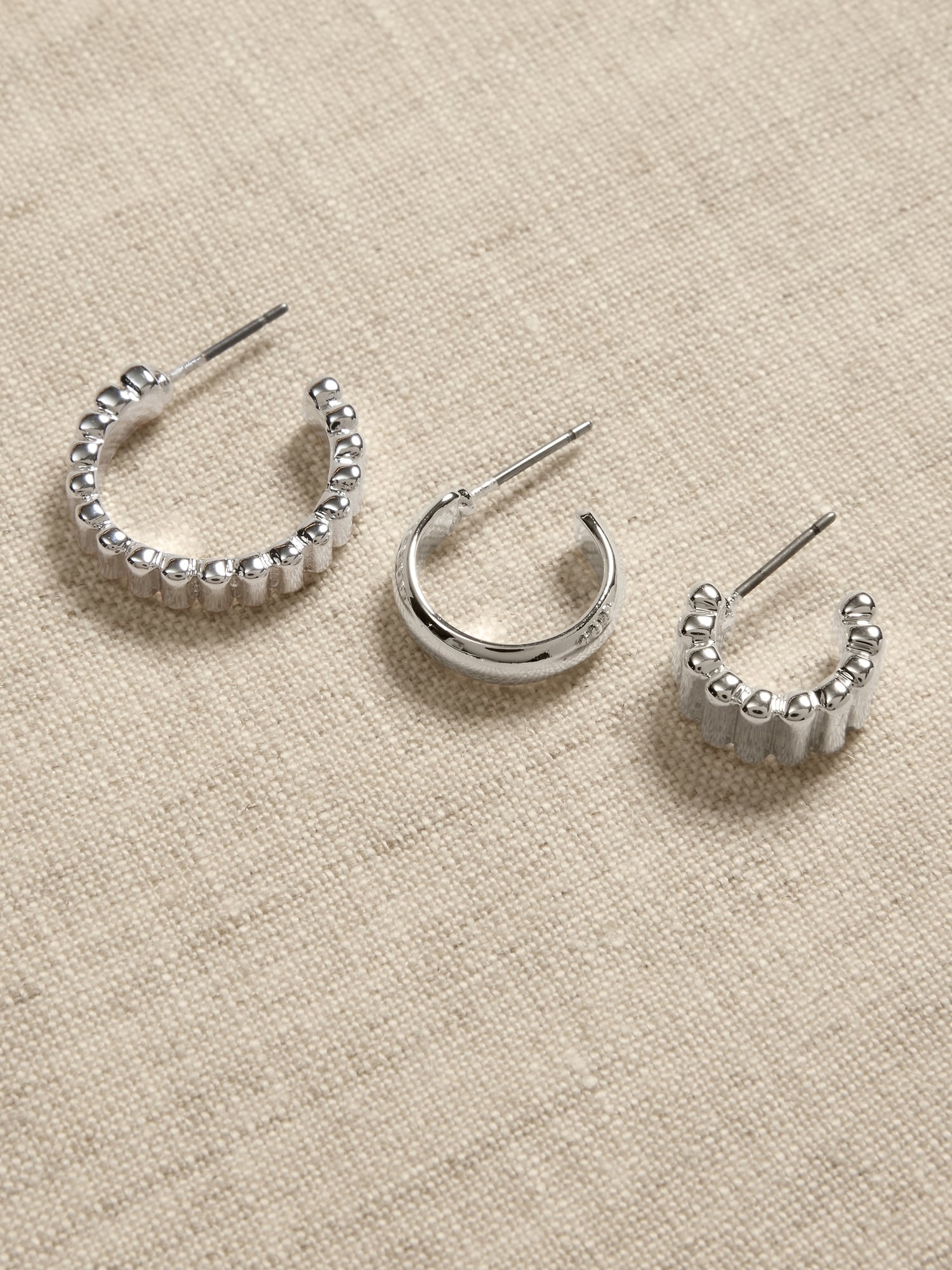 Silver Textured Hoop Earrings Set
