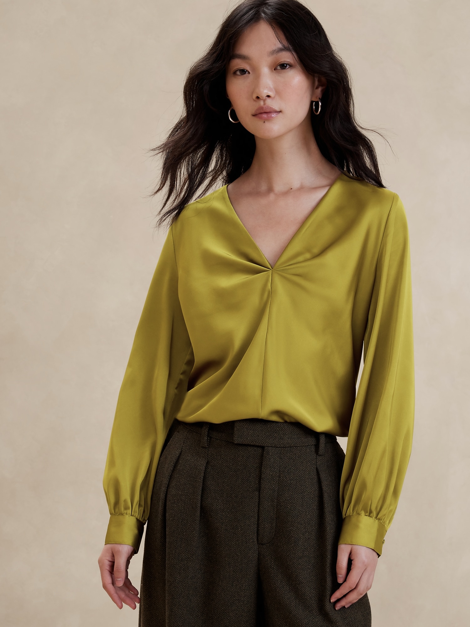 Satin V-Neck Blouse