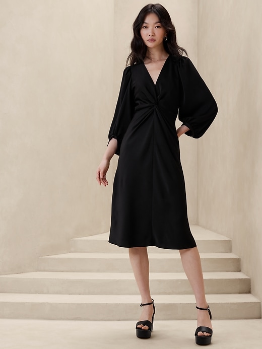twist front midi dress banana republic Twist-Front Midi Dress