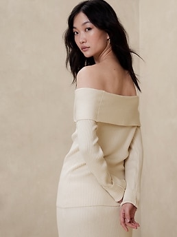 Cream off the online shoulder sweater