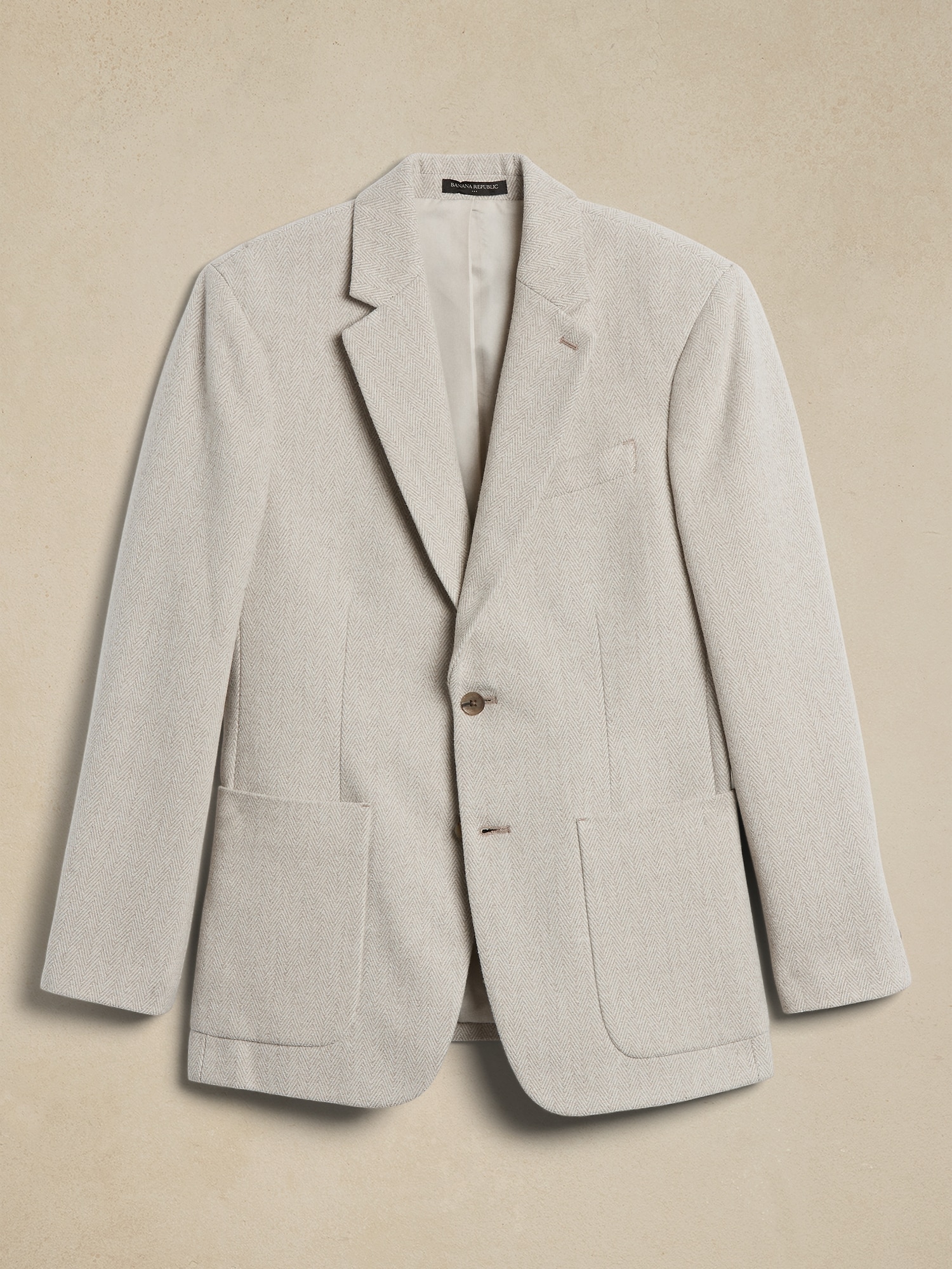 Tailored-Fit Tweed Herringbone Blazer