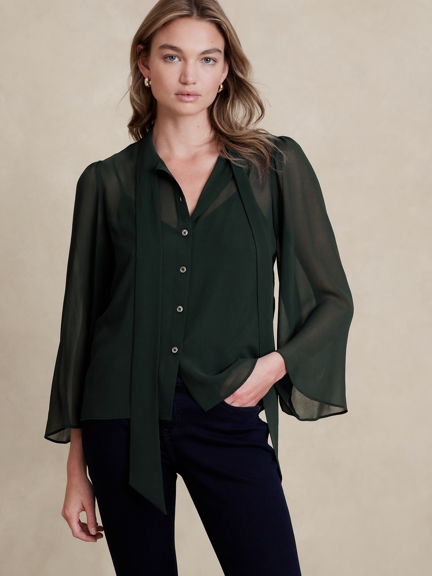 Bell-Sleeve Tie Blouse | Banana Republic Factory