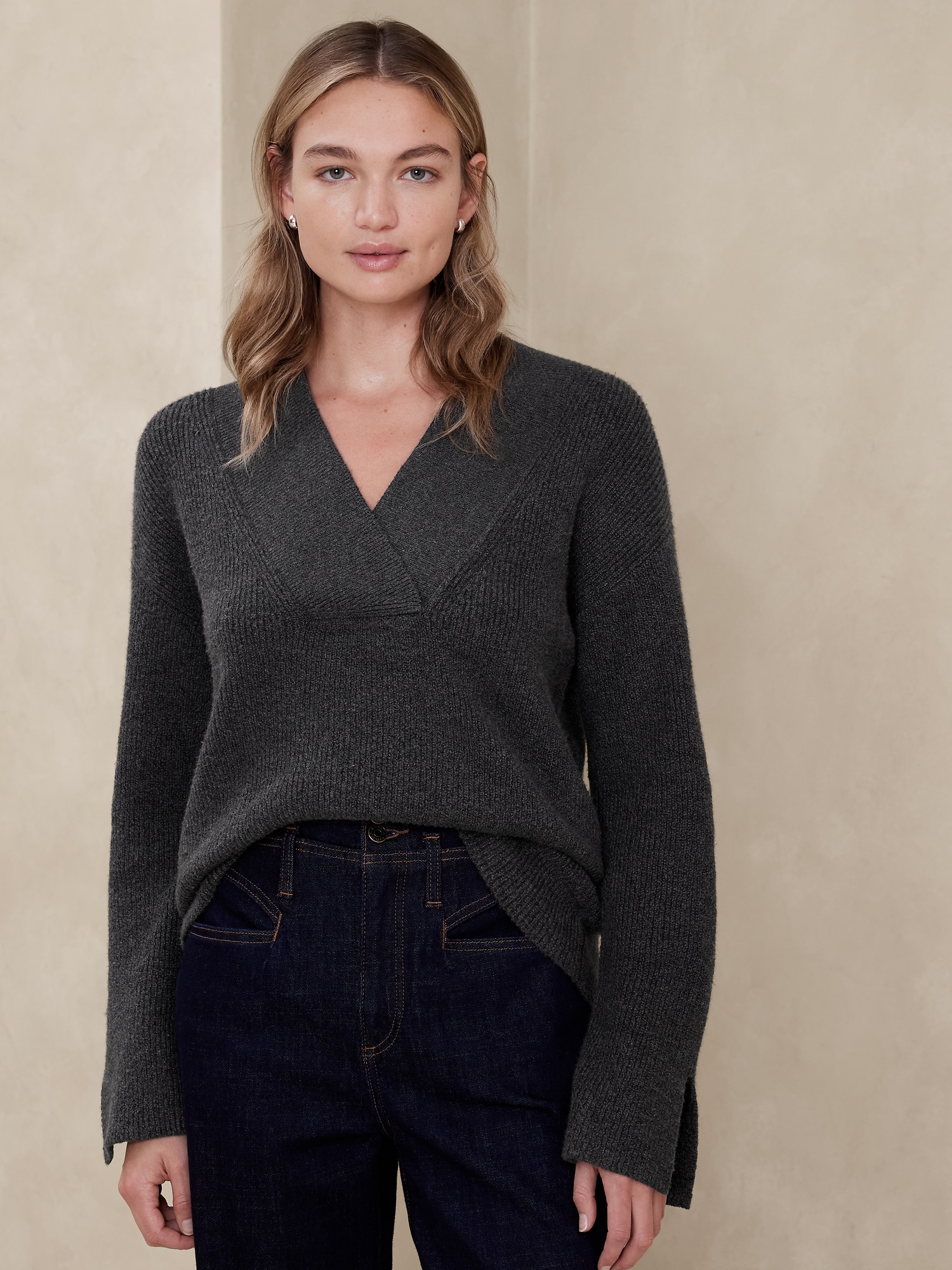 Wide Neck-Trim Pullover Sweater