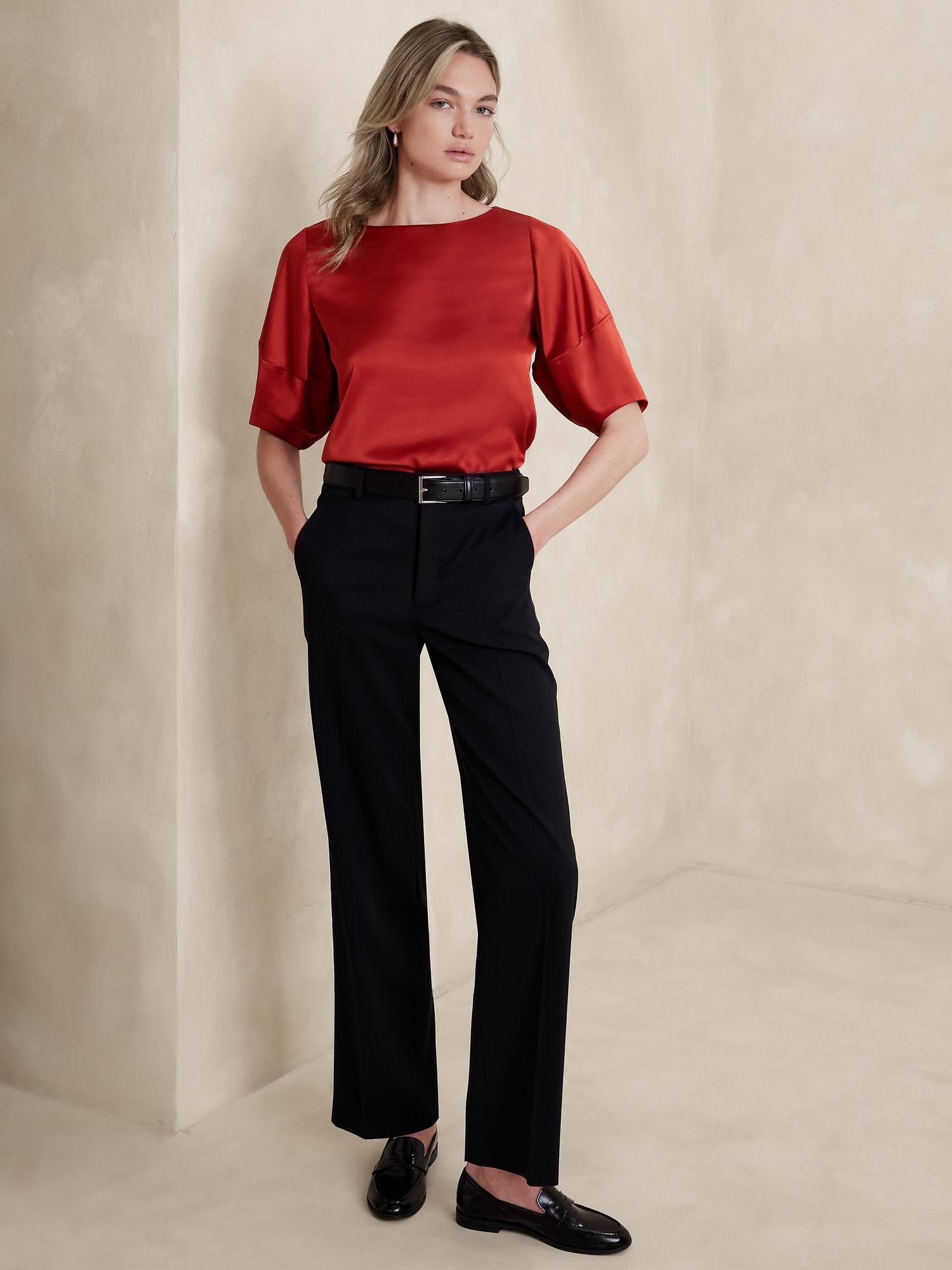 Cropped Lantern-Sleeve Blouse