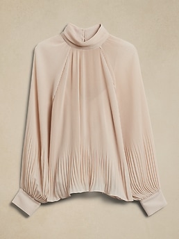 Pleated Volume-Sleeve Blouse | Banana Republic Factory