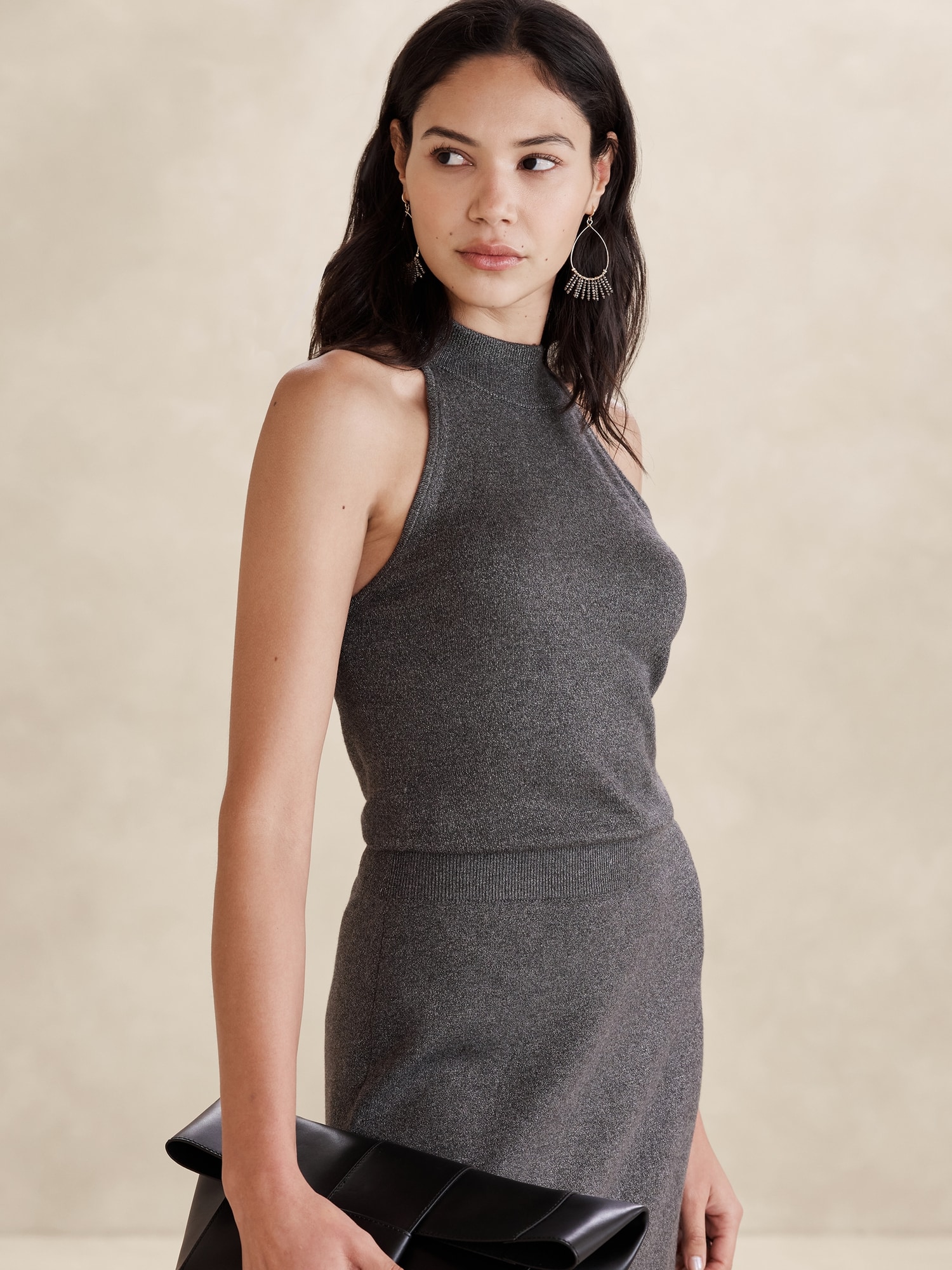 Lurex Halter Tank - Gray