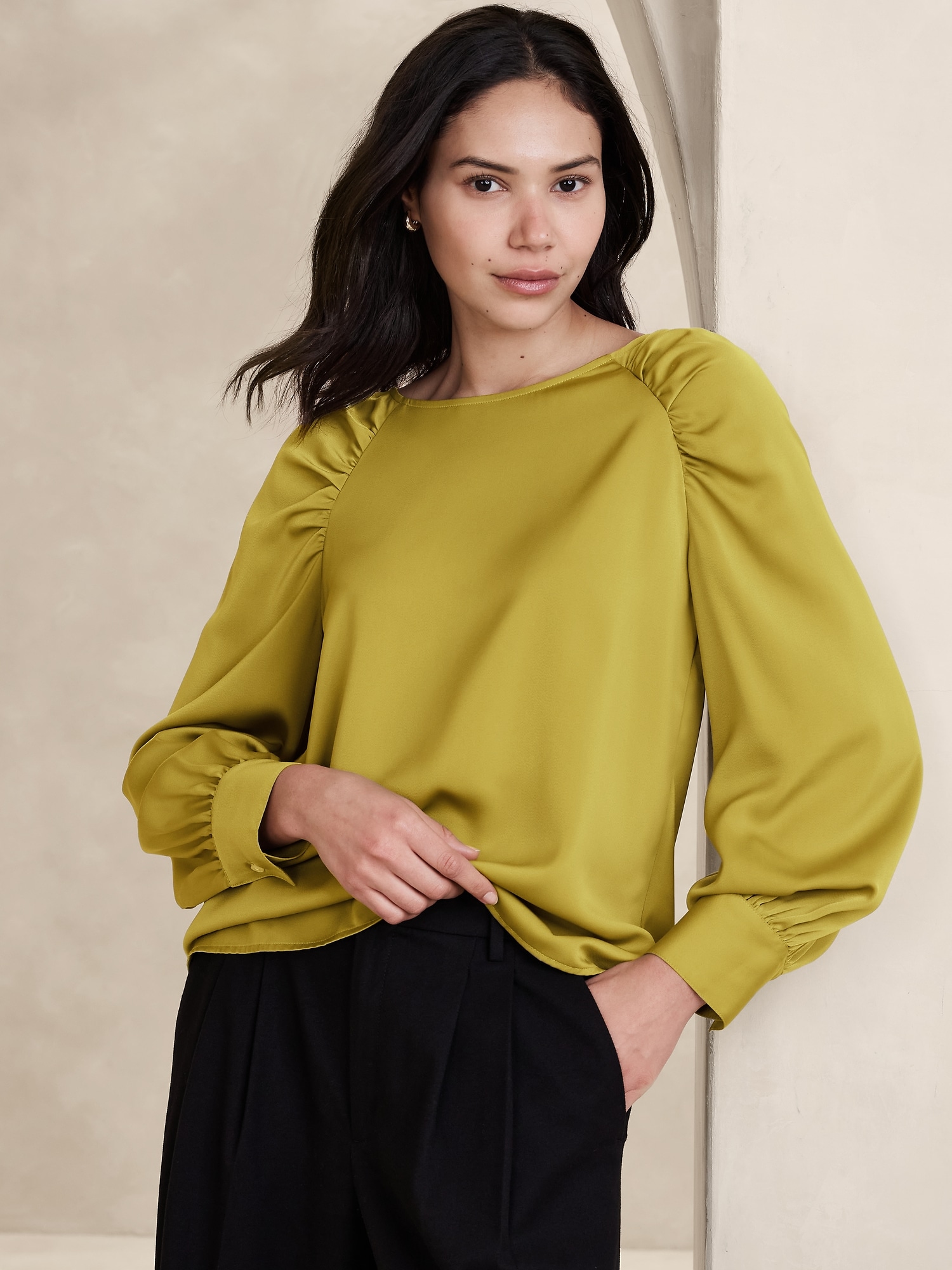 Ruched store sleeve blouse