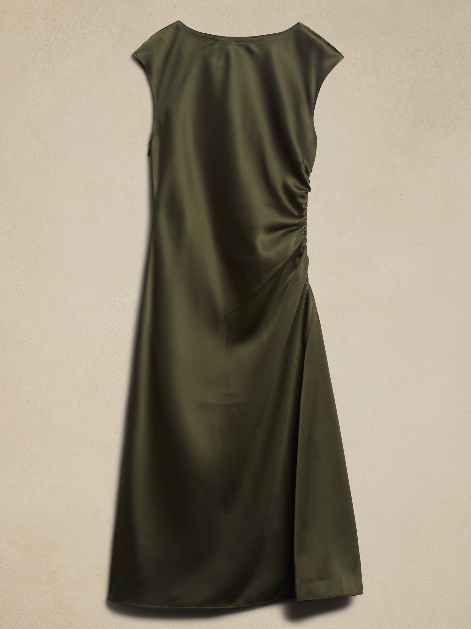 Shirred-Side Satin Midi Dress