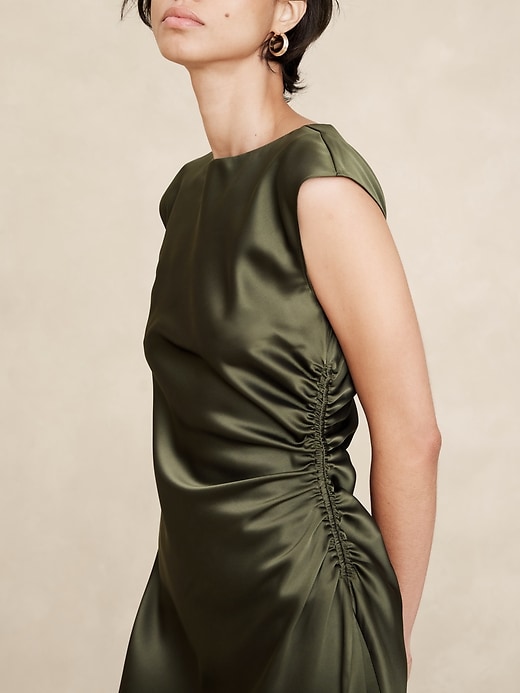 Shirred-Side Satin Midi Dress | Banana Republic Factory Shirred-Side Satin Midi Dress | Banana Republic Factory