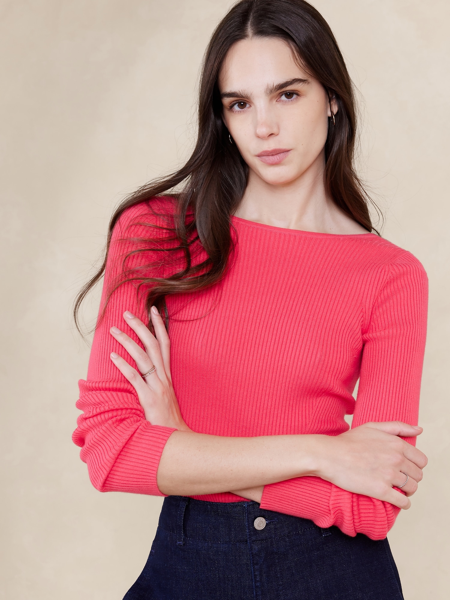 Scoop-Back Ribbed Sweater