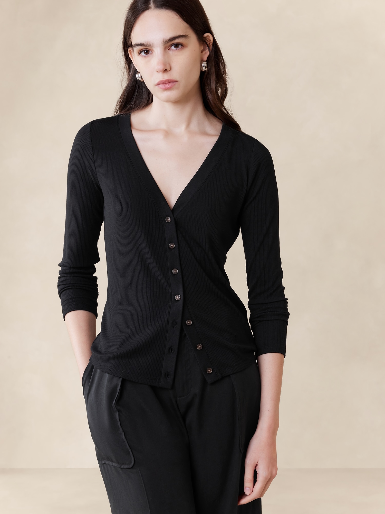 Soft Touch Ribbed Button-Down Top