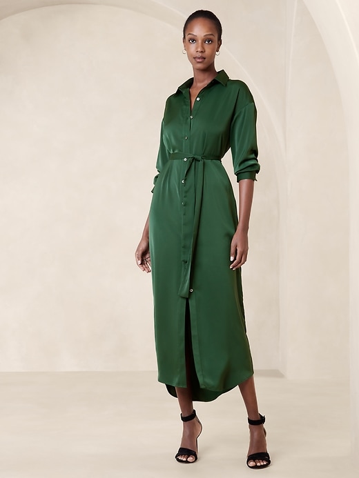 banana republic green shirt dress Tie-Waist Maxi Shirtdress Linen dresses