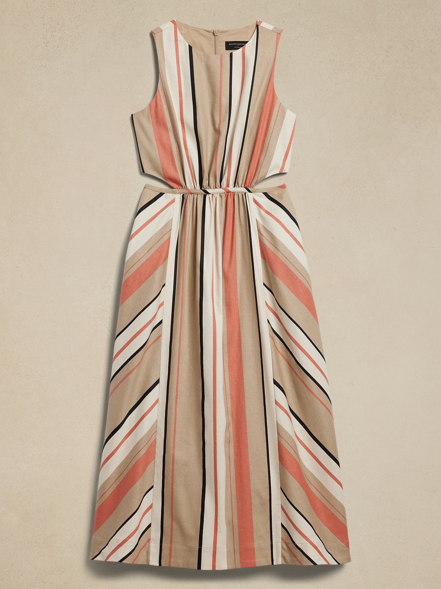 Linen-Blend Cut-Out Midi Dress