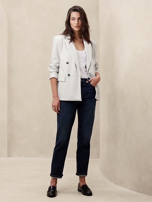 Vegan Leather Double Breasted Blazer