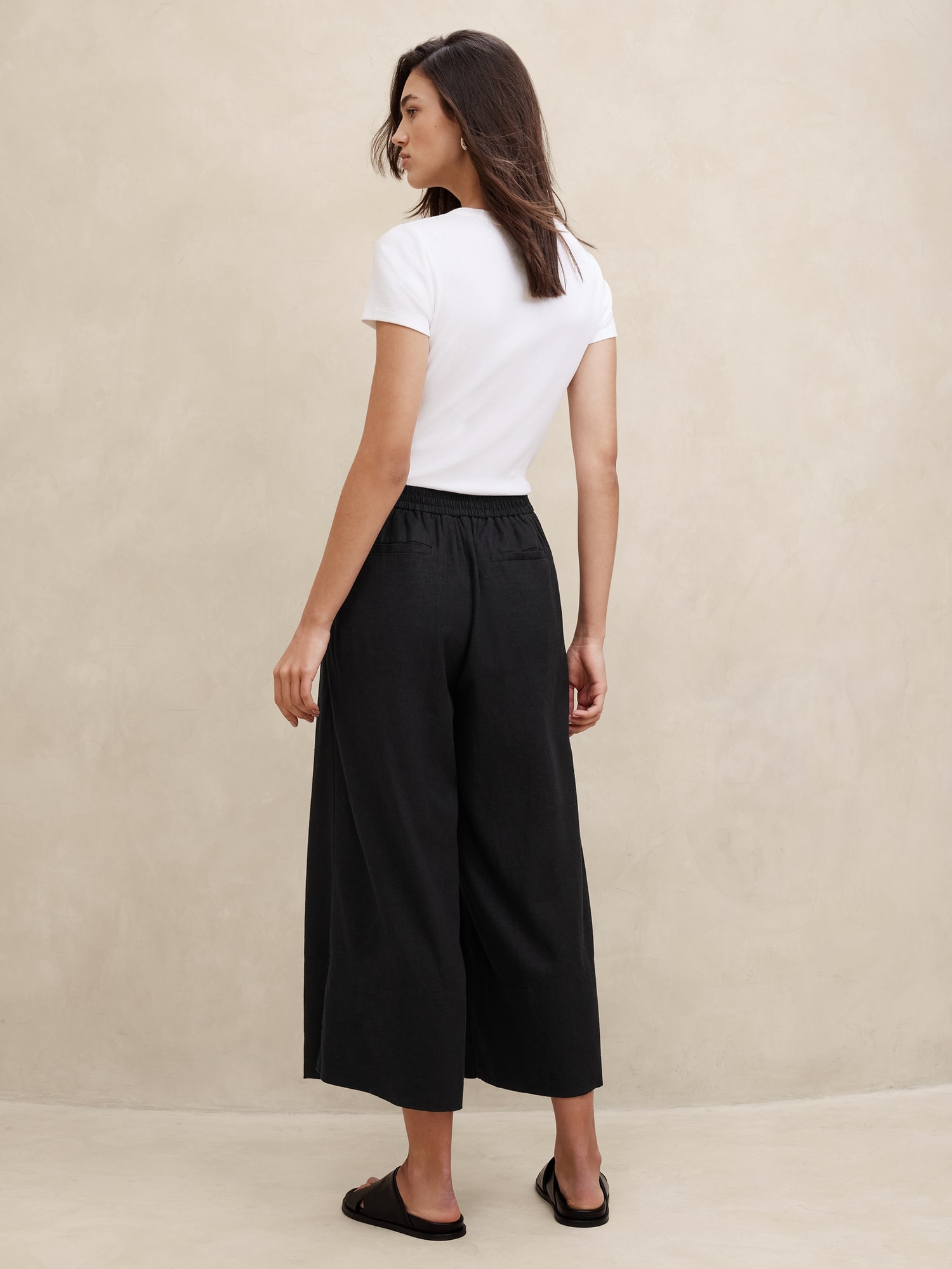 Linen Blend Striped Cropped Trousers