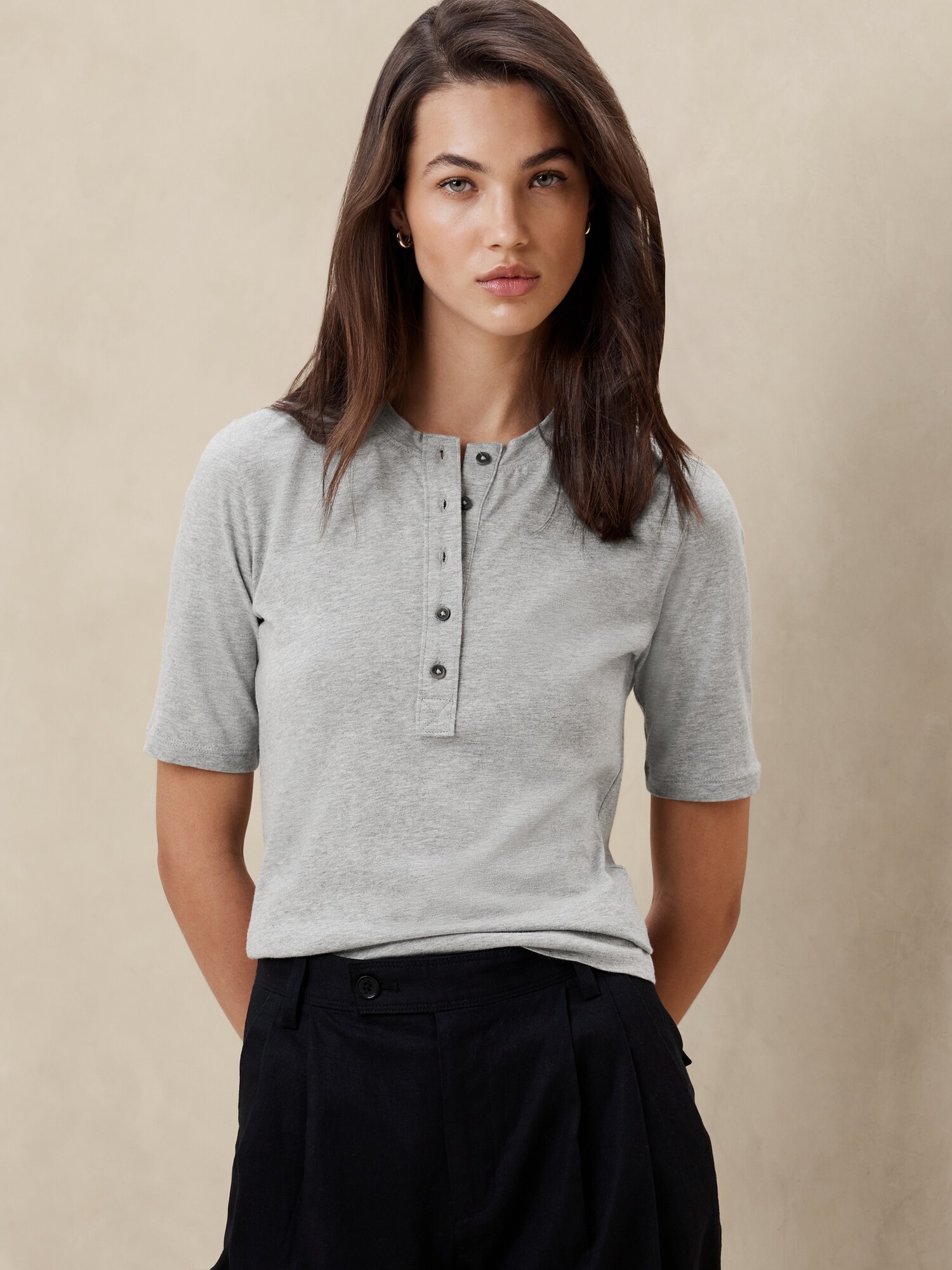 Elbow Sleeve Cotton Henley Banana Republic Factory