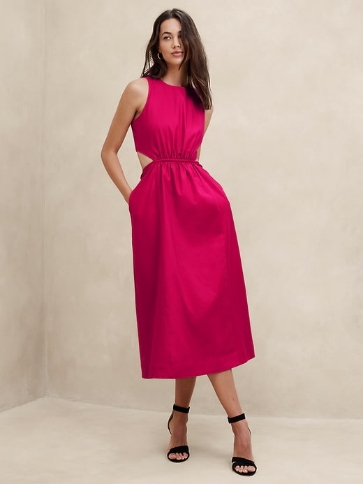 Linen-Blend Cut-Out Midi Dress | Banana Republic Factory Linen-Blend Cut-Out Midi Dress | Banana Republic Factory