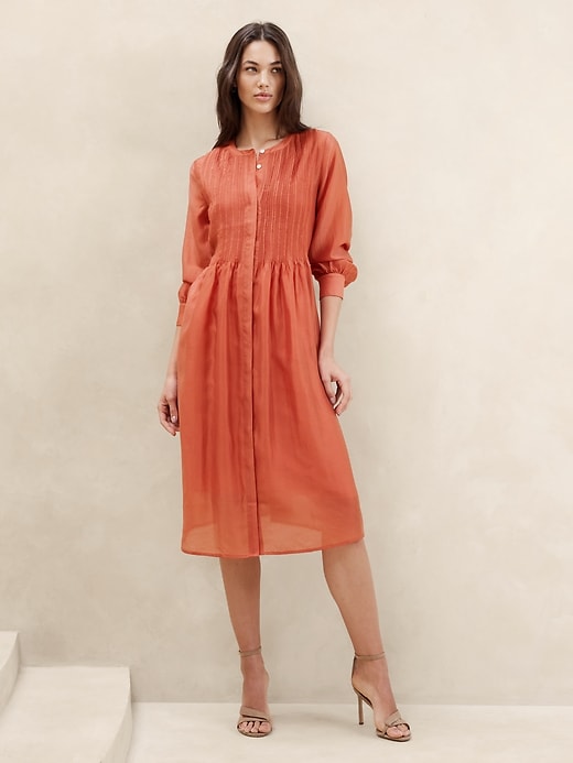 banana republic orange pleated dress Pleated Organza Midi Dress
