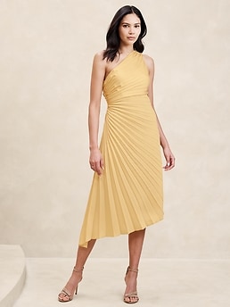 One Shoulder Pleated Midi Dress Banana Republic Factory