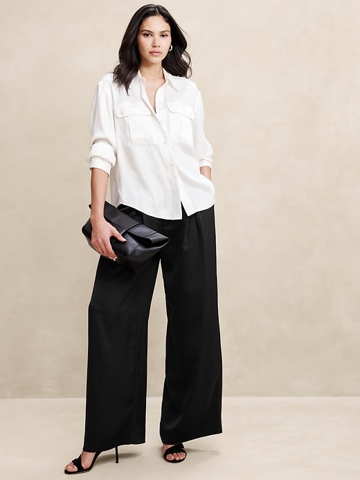 パンツ Prada Black Satin Wide-Leg Pant Black Silk pants | PRADA