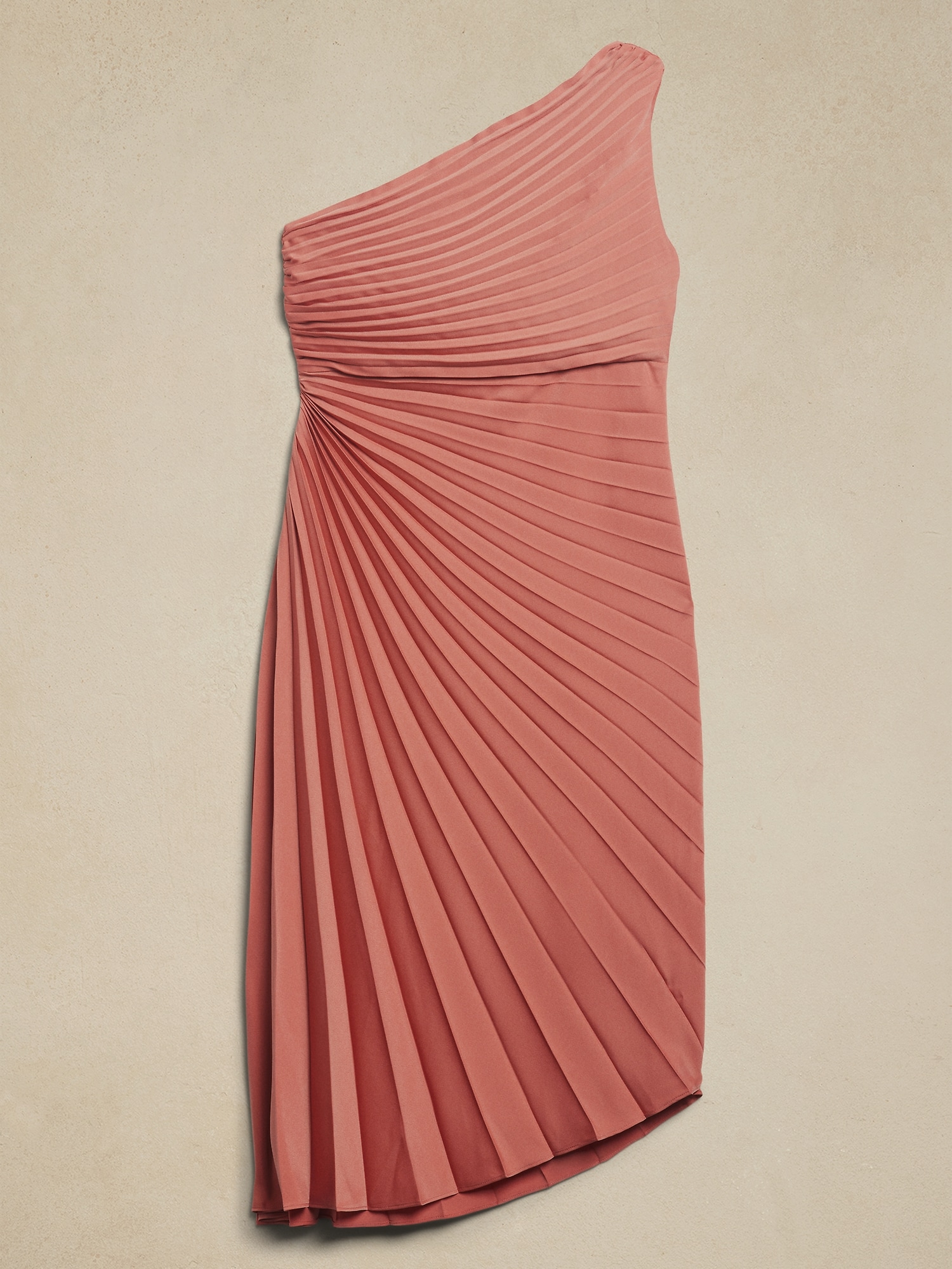 One-Shoulder Pleated Midi Dress