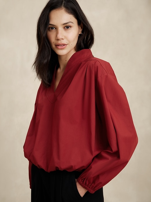 Poplin Bubble-Hem Blouse