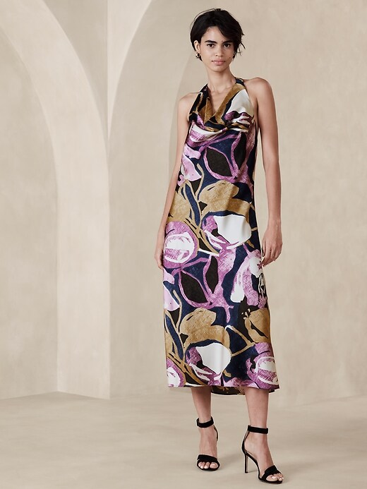 banana republic factory satin dress Satin Maxi Dress With Sleeves