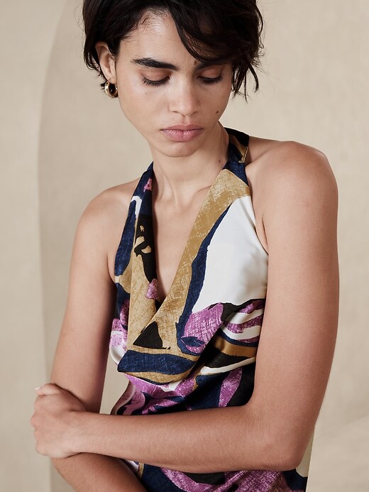 black dress with halter neck Marbella. Halter-Neck Linen Midi Dress – Bali Lane main image 1