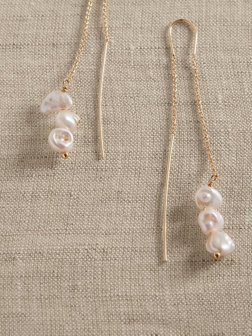 White Floating Pearl Drop Thread Thru Earrings – Dandelion Jewelry