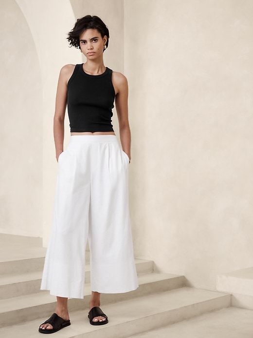 Linen-Blend Pull-On Wide-Leg Cropped Pant | Banana Republic Factory