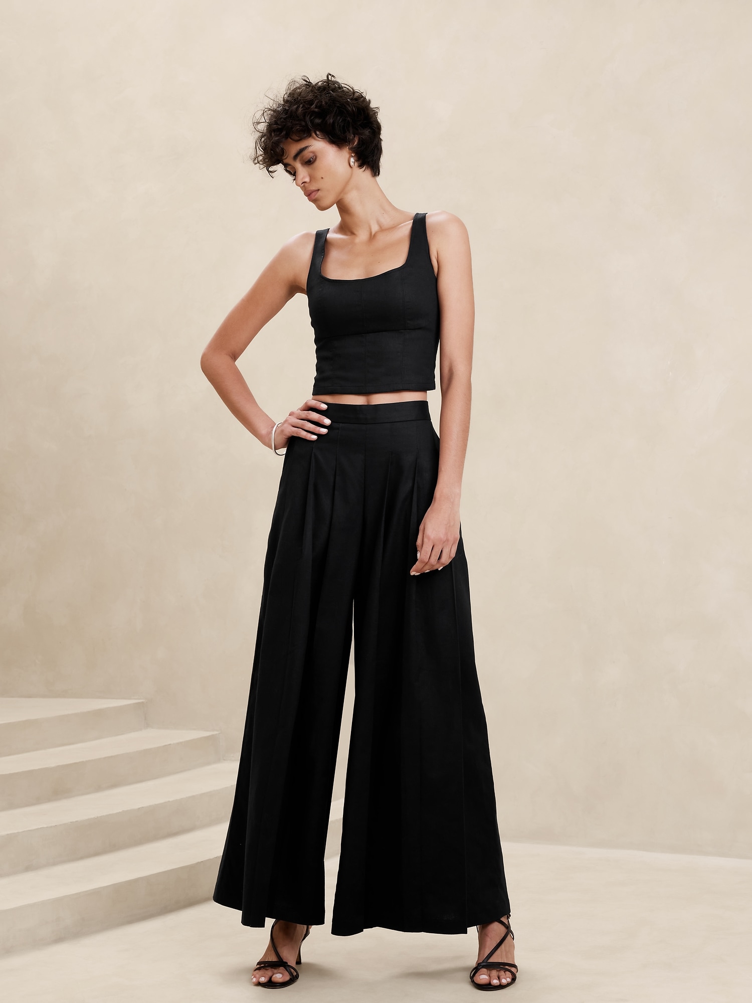 Buy Women's Cotton Linen Pants, Solid Color Elastic Waist Drawstring  Cropped Wide Leg Pants Loose Trousers Pants with Pockets at