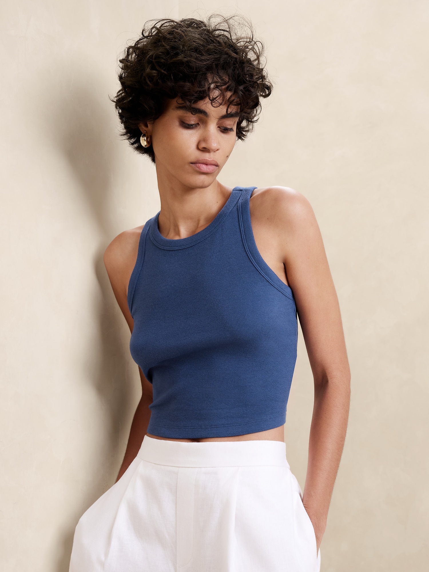Ribbed Cropped Racer Tank