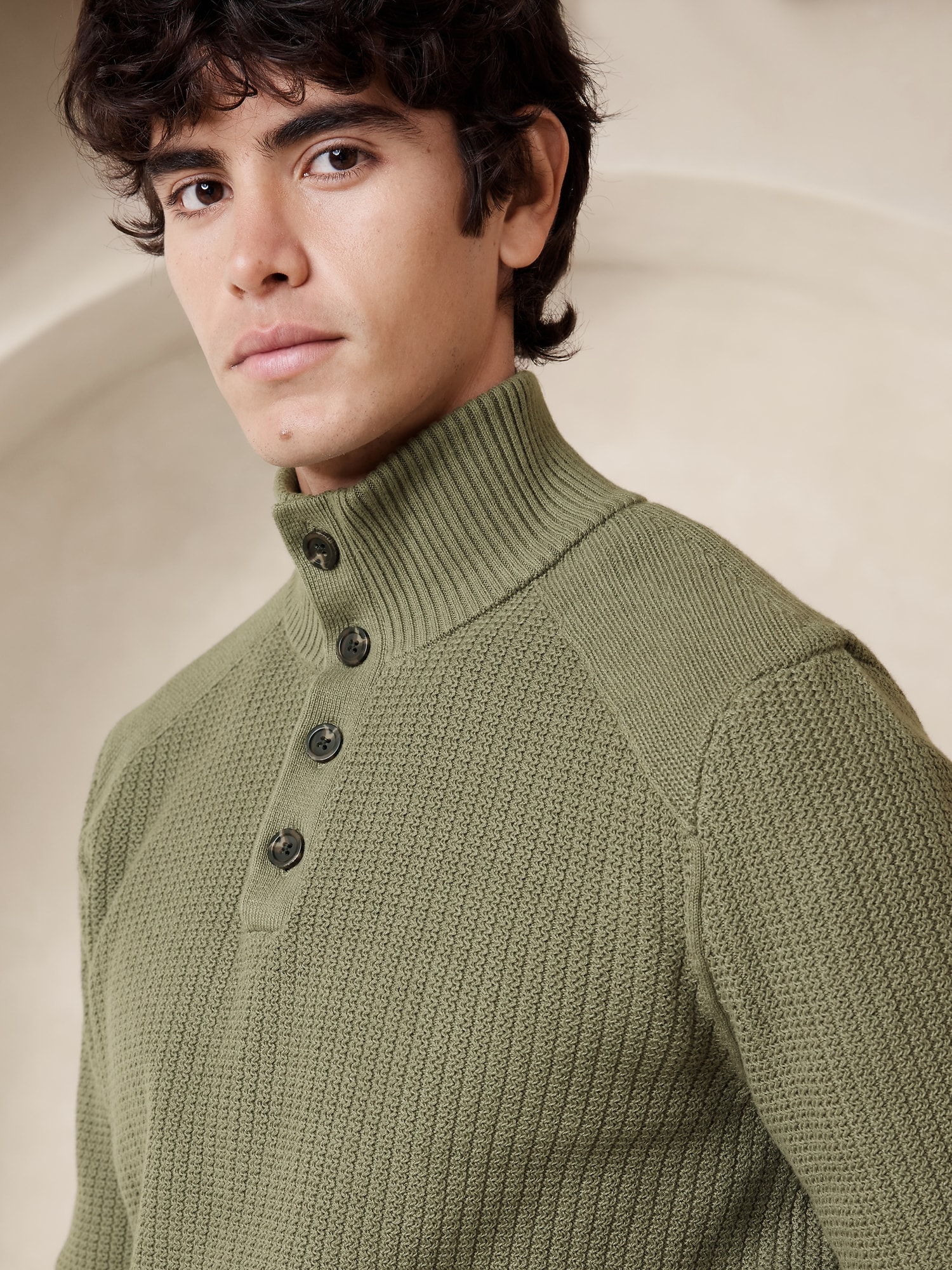 Textured Mock-Neck Sweater