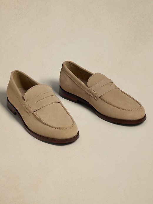 Banana Republic Tan Suede Leather Penny Loafers with Ortholite Insole Size 12 Classic Suede Penny Loafer | Banana Republic Factory main image 4
