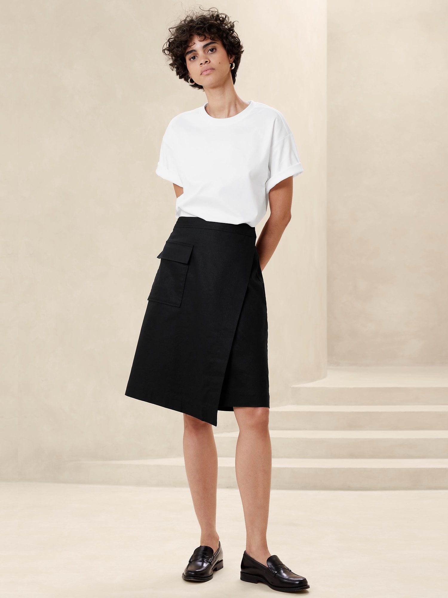 Linen-Blend Knee-Length Skirt