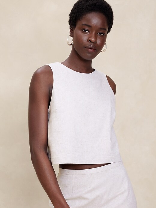 Linen-Blend Cropped Shell