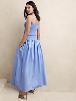 Smocked-Waist Poplin Maxi Skirt | Banana Republic Factory