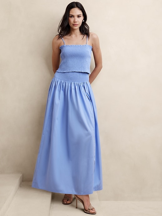 Smocked-Waist Poplin Maxi Skirt | Banana Republic Factory