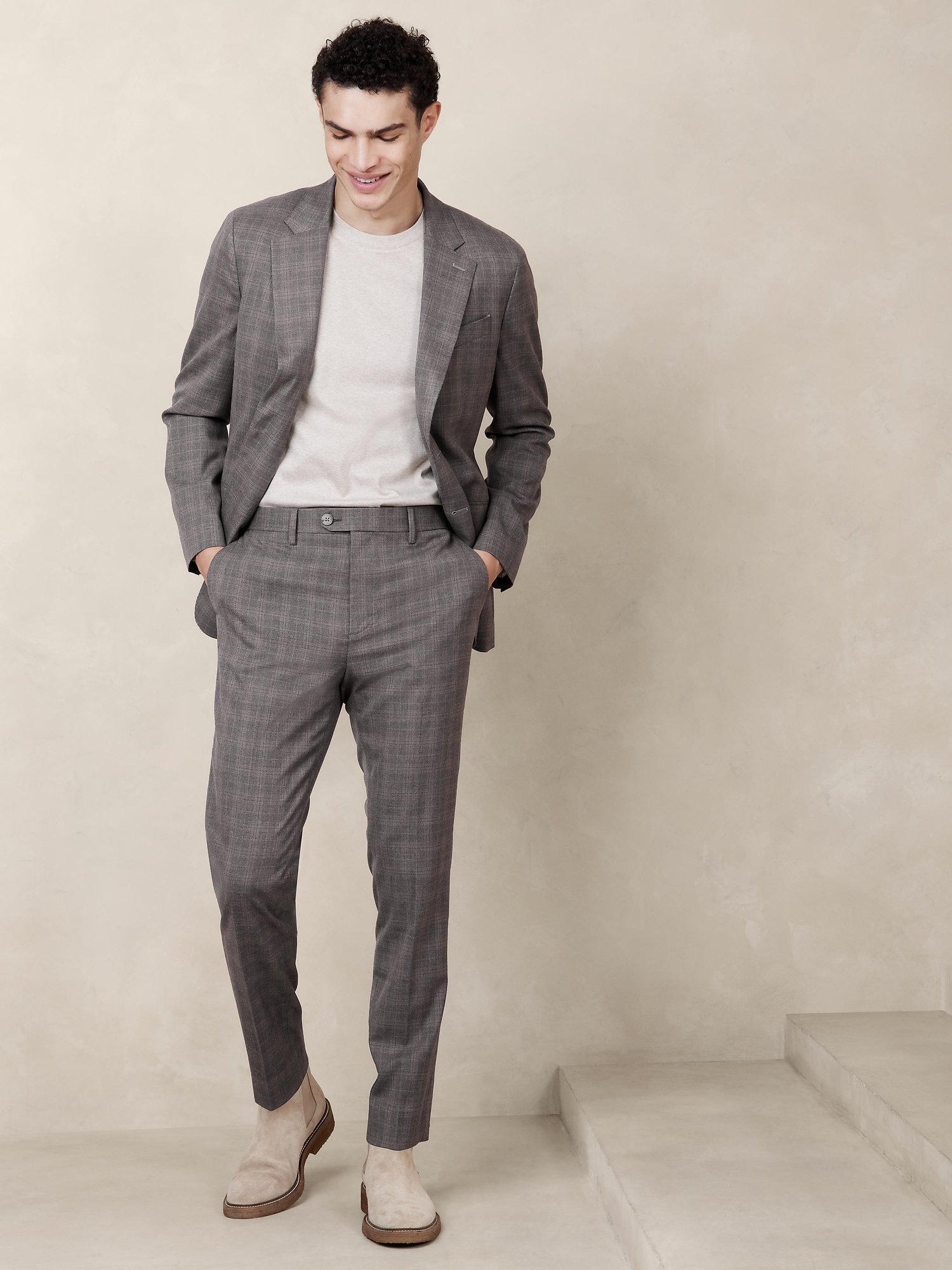 Tailored-Fit Glen Plaid Suit Trouser