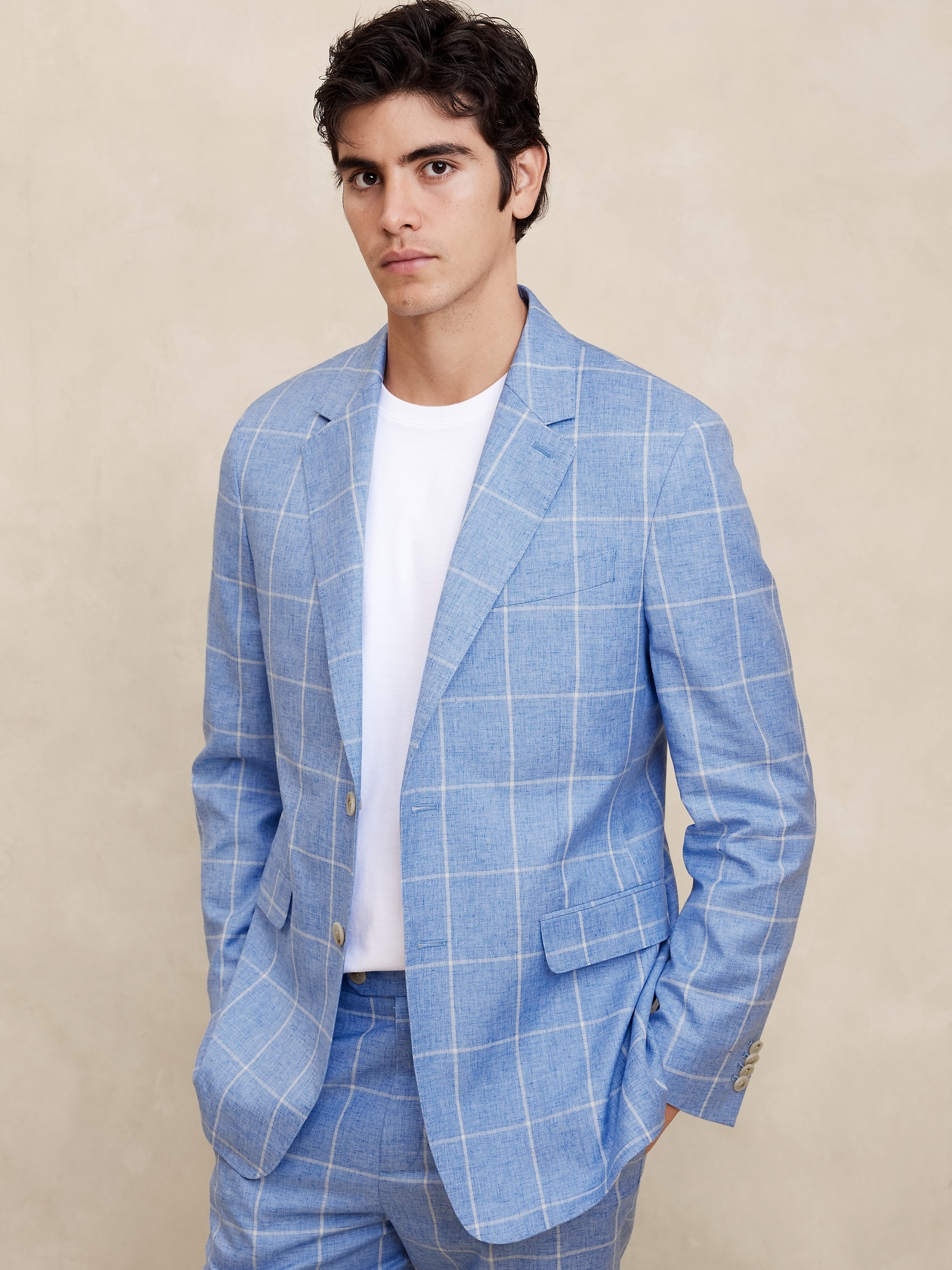 Tailored-Fit Windowpane Suit Jacket