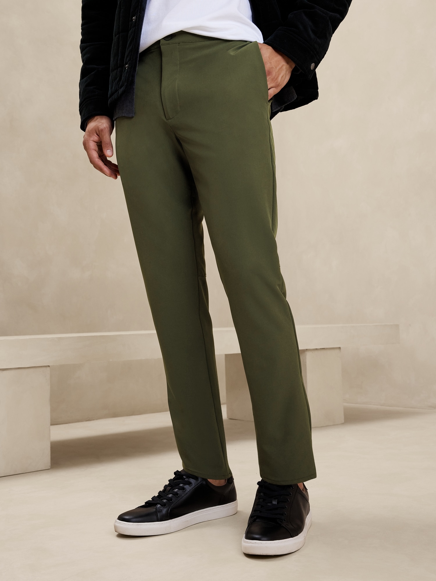 Men's Tapered Trousers Solid Extended Waistband Dress Pants | Bublédon