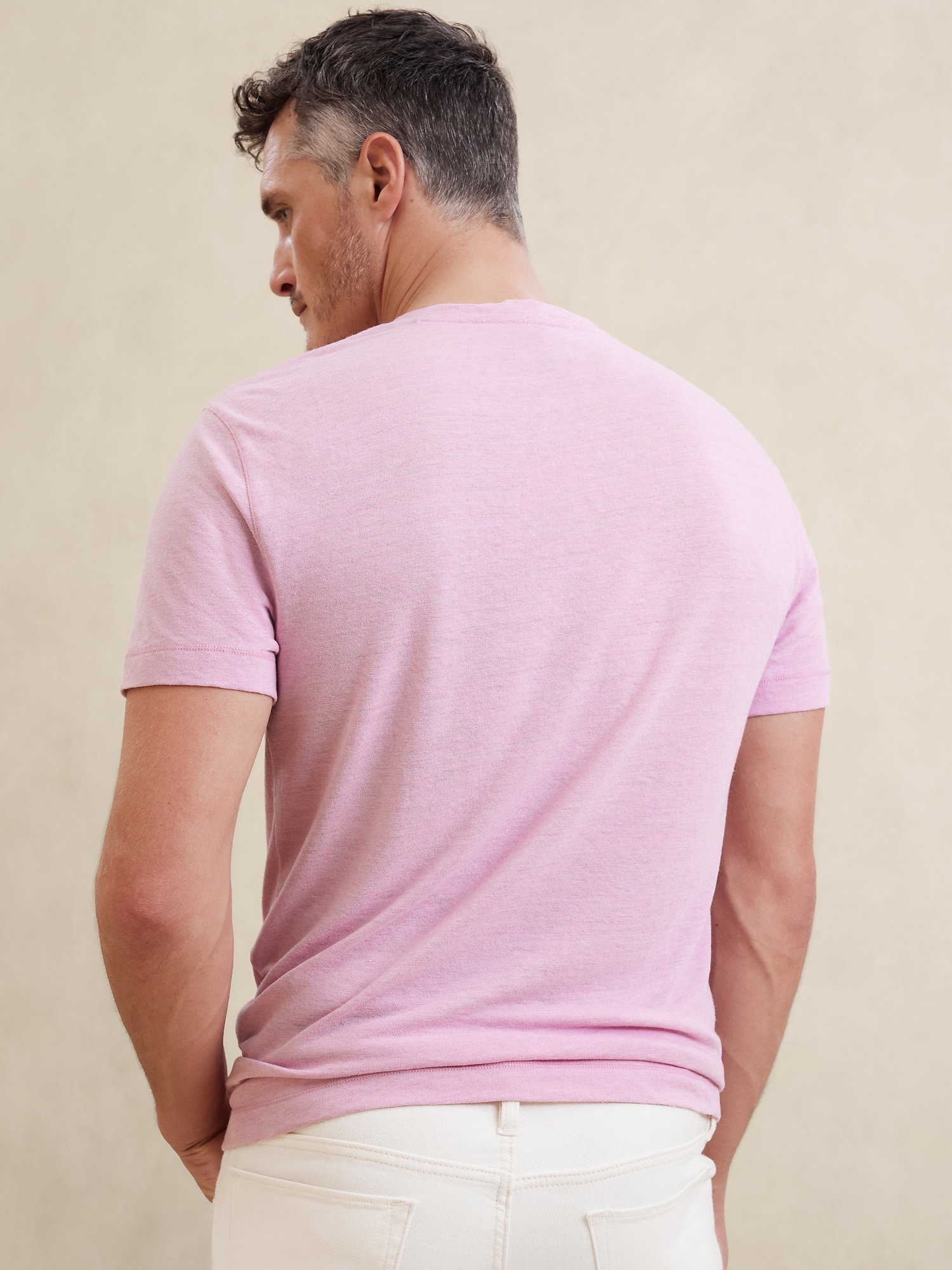 Linen-Blend Notch T-Shirt