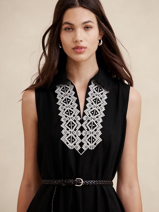 Embroidered Linen-Blend Mini Dress | Banana Republic Factory