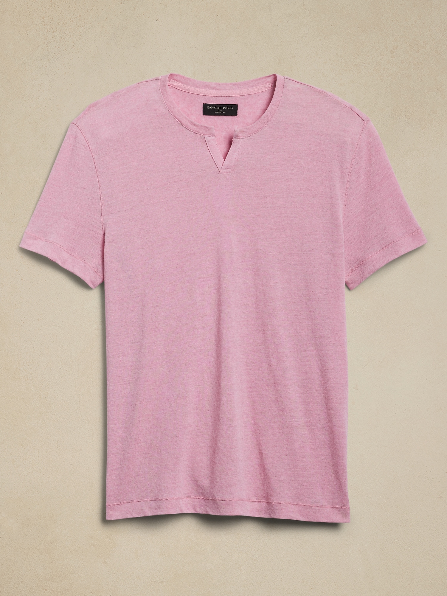 Linen-Blend Notch T-Shirt