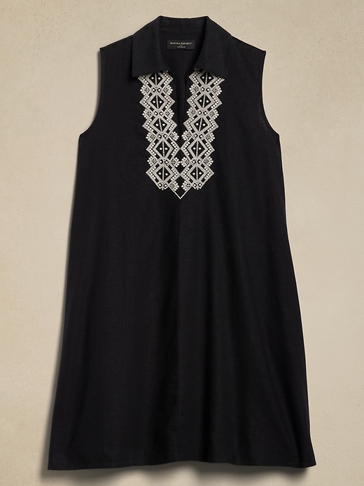 Embroidered Linen-Blend Mini Dress | Banana Republic Factory