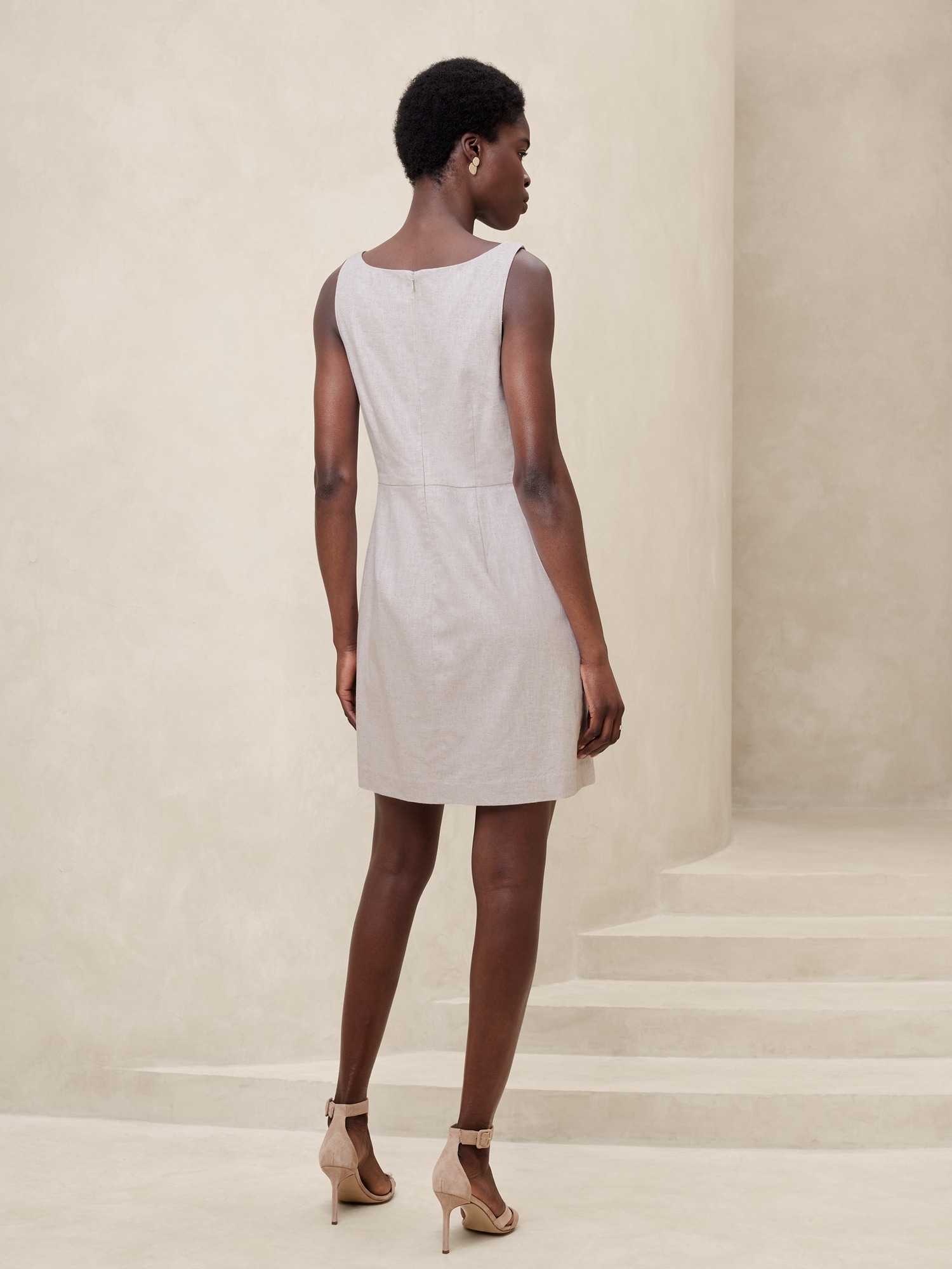 Linen-Blend Sheath Mini Dress