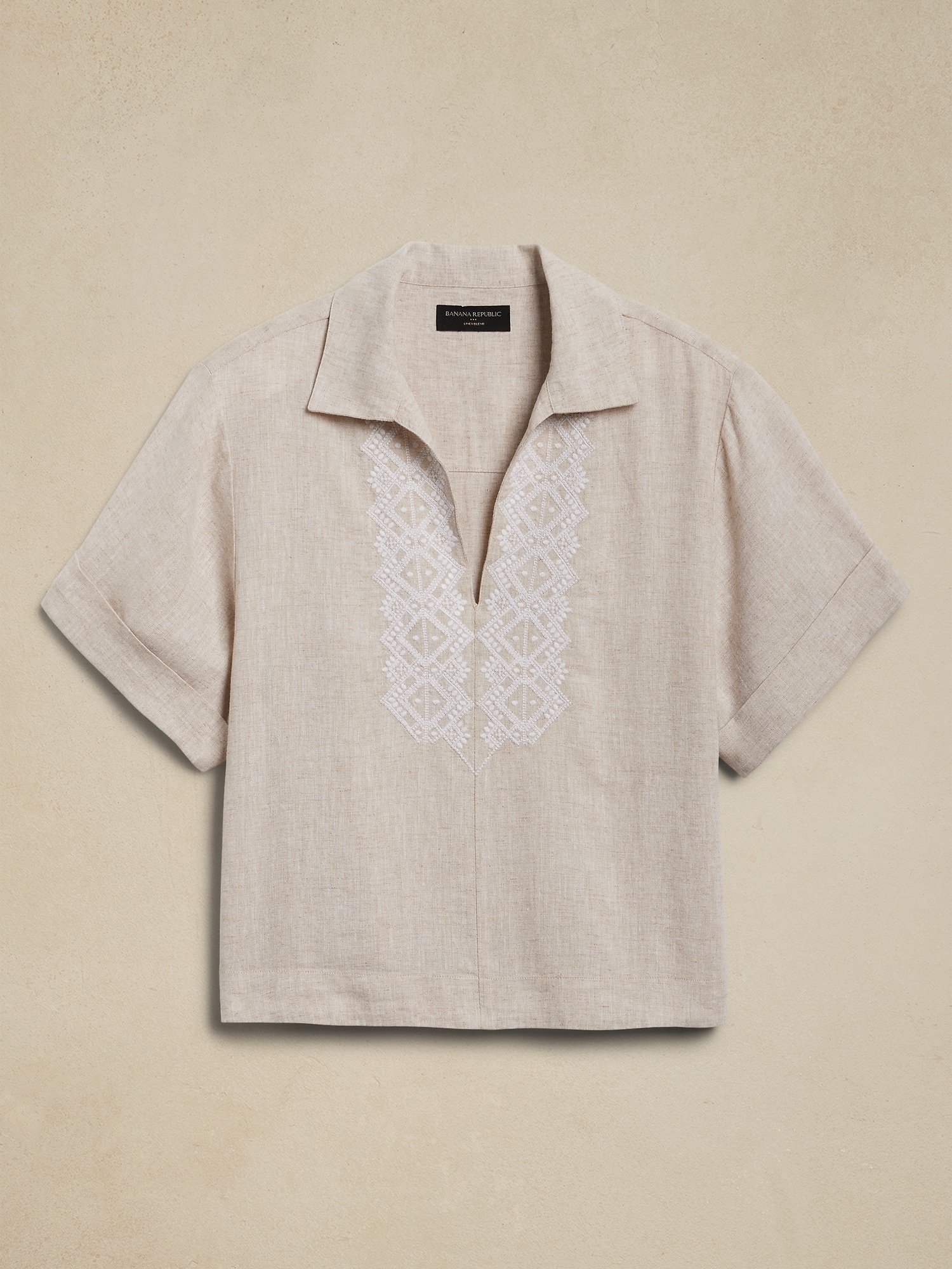 Linen-Blend Embroidered Top