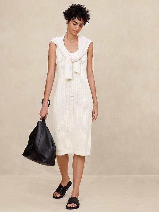 banana republic crochet dress BANANA REPUBLIC Crochet Midi Sweater Dress Women's Size S Snow 888761
