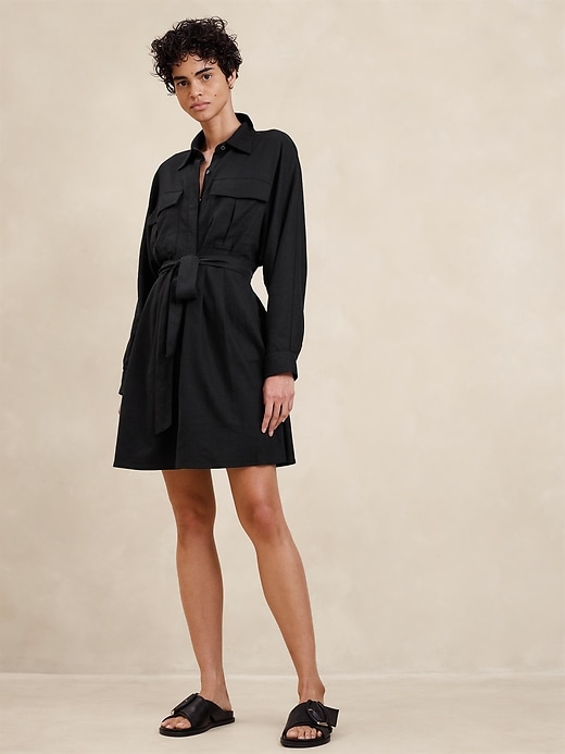 Linen-Blend Utility Mini Shirtdress | Banana Republic Factory