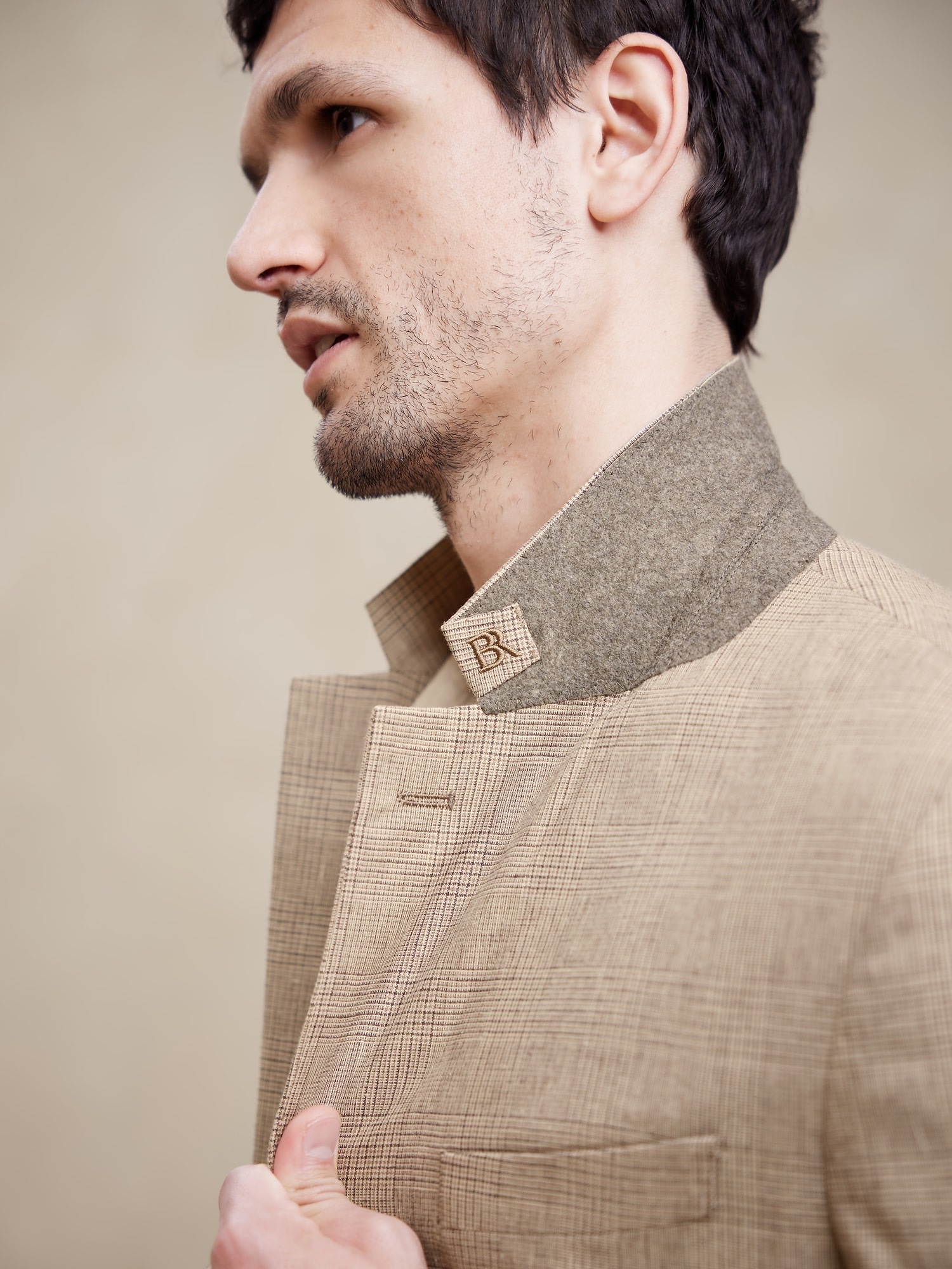 Tailored-Fit Linen-Blend Glen Plaid Suit Jacket